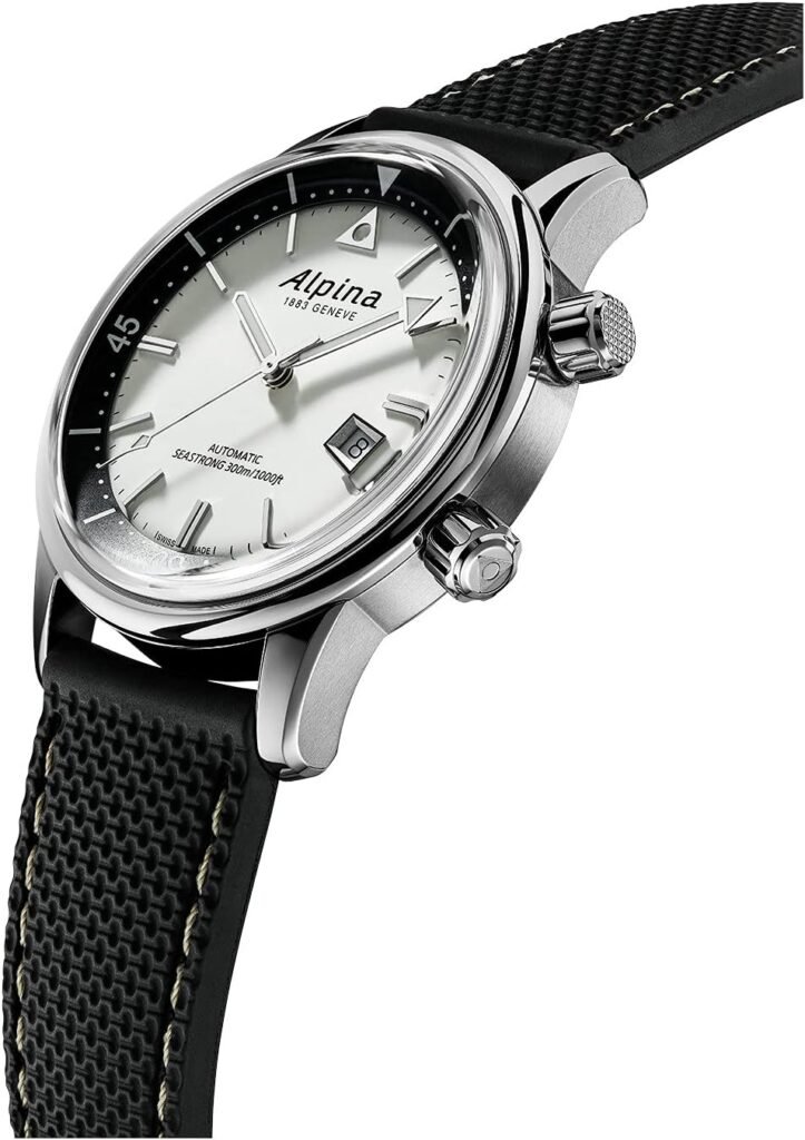 Alpina Mens Swiss Automatic Heritage Seastrong Diver Black Watch, Sapphire Crystal, Power Reserve, 300M Water Resistant Model: AL-525S4H6 Alpina Mens Swiss Automatic Heritage Seastrong Diver Black Watch, Sapphire Crystal, Power Reserve, 300M Water Resistant Model: AL-525S4H6