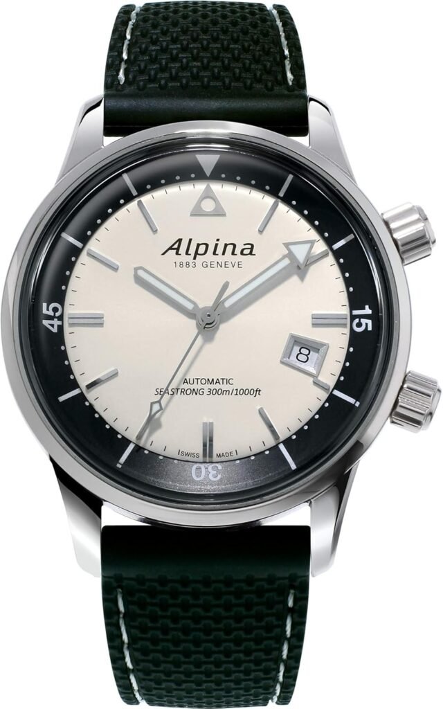 Alpina Mens Swiss Automatic Heritage Seastrong Diver Black Watch, Sapphire Crystal, Power Reserve, 300M Water Resistant Model: AL-525S4H6 Alpina Mens Swiss Automatic Heritage Seastrong Diver Black Watch, Sapphire Crystal, Power Reserve, 300M Water Resistant Model: AL-525S4H6