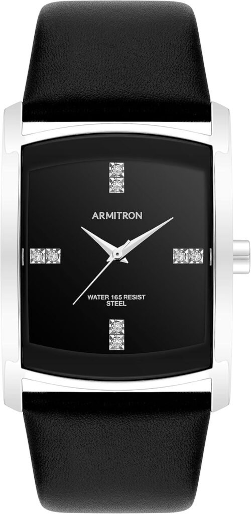 Armitron Mens Genuine Crystal Accented Leather Strap Watch