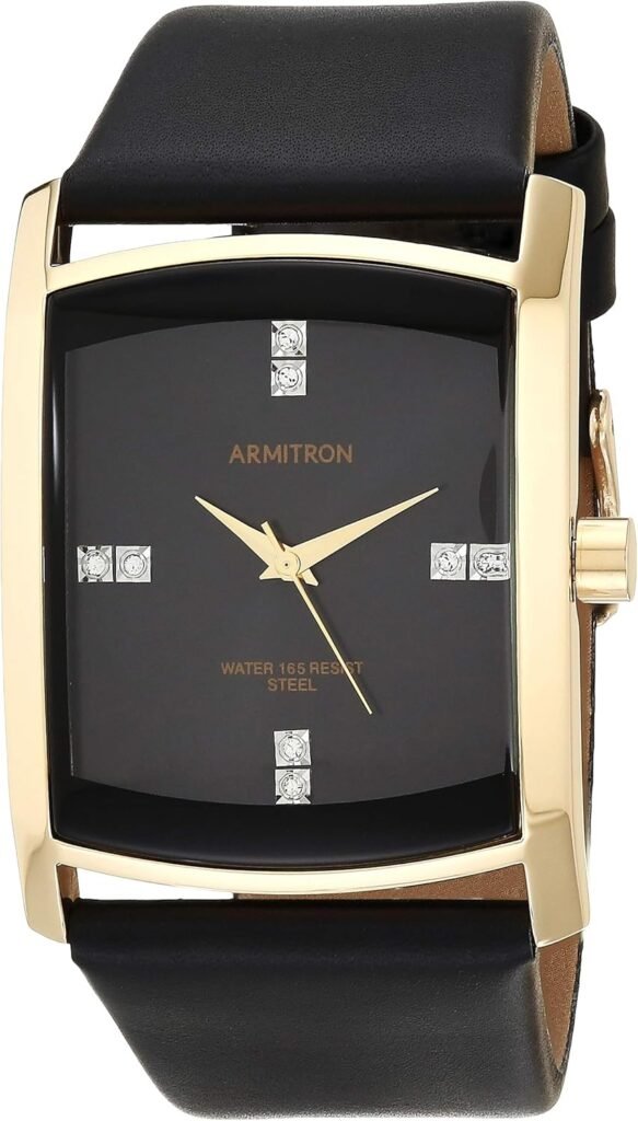 Armitron Mens Genuine Crystal Accented Leather Strap Watch