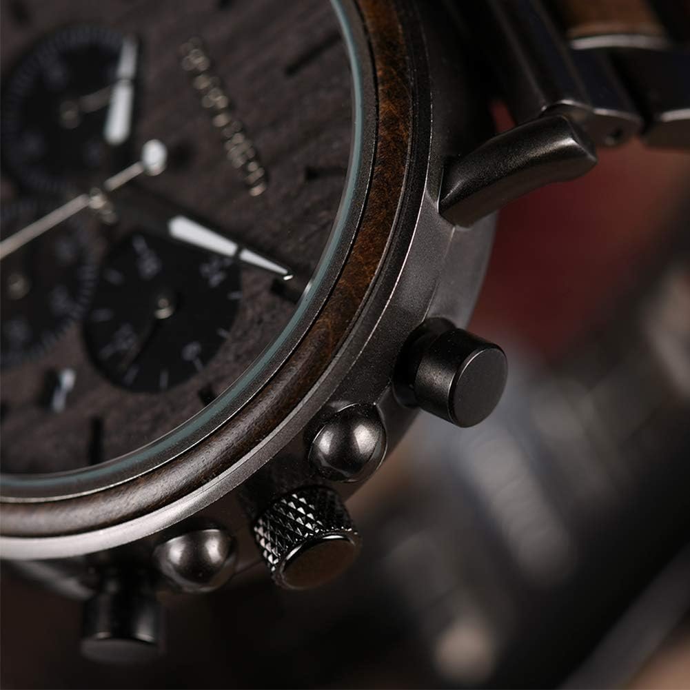 BOBO BIRD Wooden Mens Watches Stylish Wood  Stainless Steel Combined Chronograph Military Quartz Casual Wristwatches