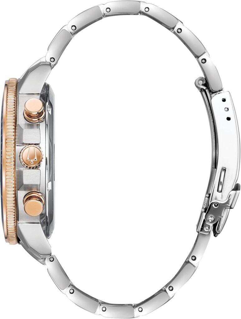 Bulova Mens Marine Star Series C Two-Tone Rose Gold Stainless Steel 6-Hand Chronograph Quartz Watch, Blue Dial Style: 98B301