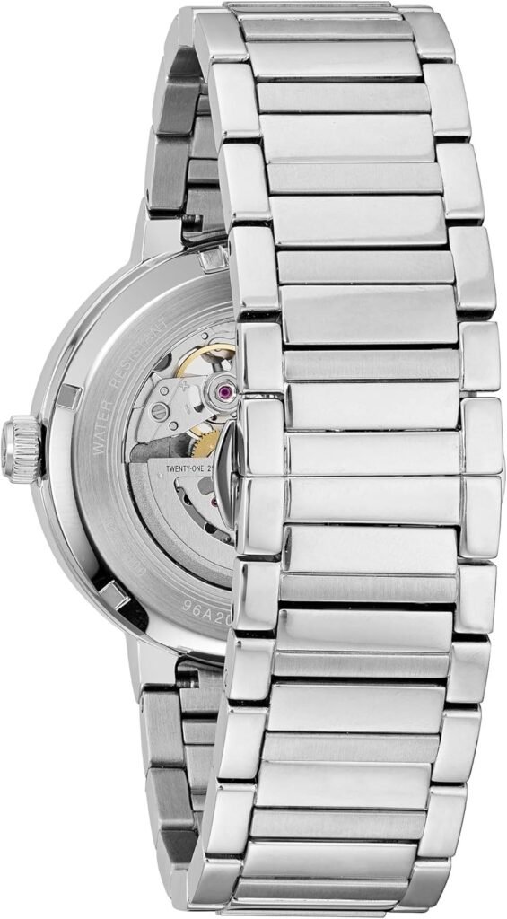Bulova Mens Modern 3-Hand Automatic Watch, Open Aperture Dial and Edge to Edge Crystal