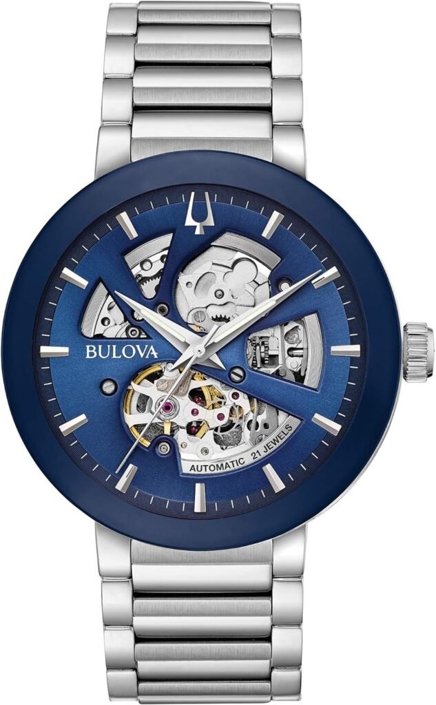 Bulova Mens Modern 3-Hand Automatic Watch, Open Aperture Dial and Edge to Edge Crystal