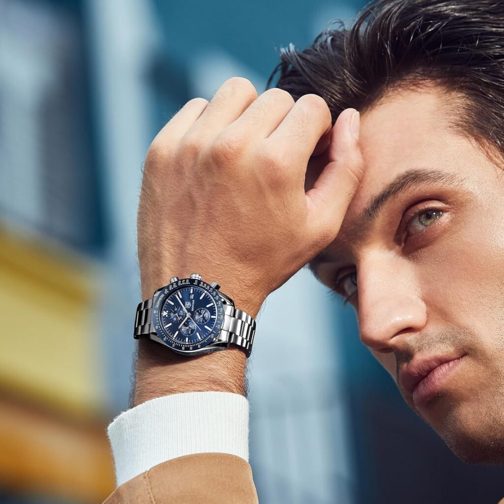 BY BENYAR Mens Watches Analog Quartz Chronograph Waterproof Mens Wrist Watches Business Casual Fashion Classic Designer Elegant Dress Watch with Calendar Leather/Stainless Steel Strap Gifts for Men