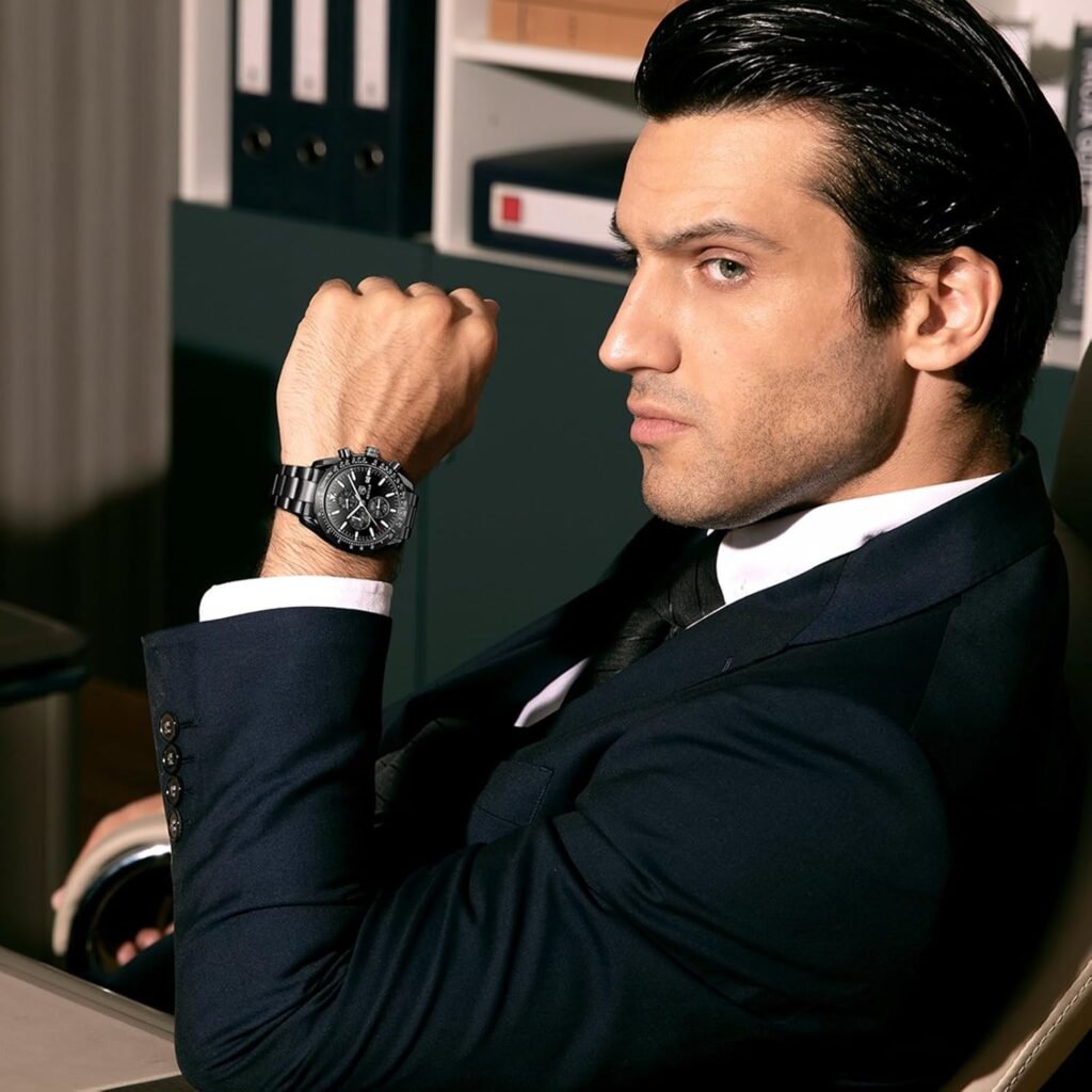 BY BENYAR Mens Watches Analog Quartz Chronograph Waterproof Mens Wrist Watches Business Casual Fashion Classic Designer Elegant Dress Watch with Calendar Leather/Stainless Steel Strap Gifts for Men