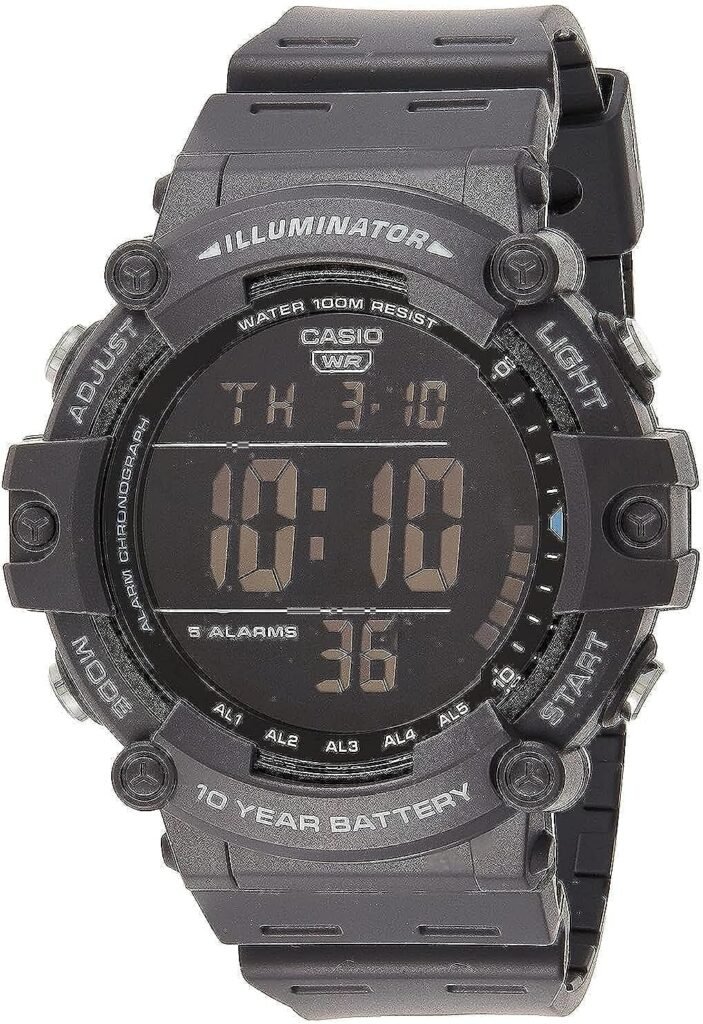 Casio Illuminator AE1500WH Series | 10-Year Battery | LED Backlight | 5-Alarms | 1/100 Sec Stopwatch | Mens Digital Watch