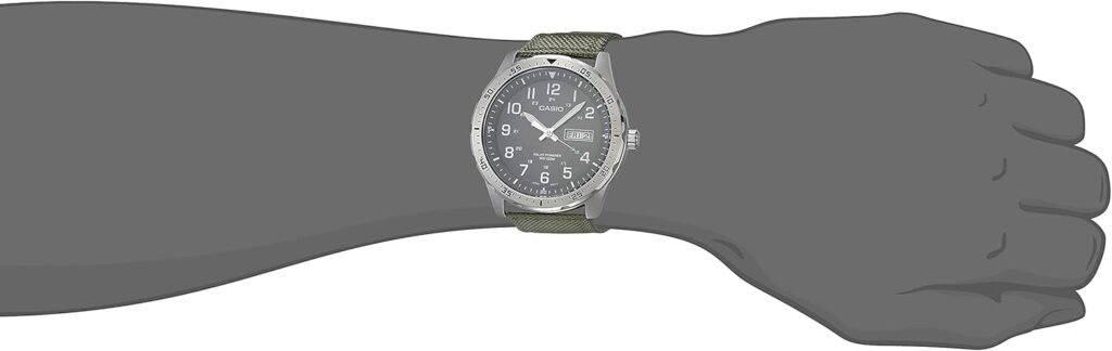 Casio Mens Stainless Steel Solar Powered Cloth Strap, Green, 22 Casual Watch (Model: MTP-S120L-3AVCF)