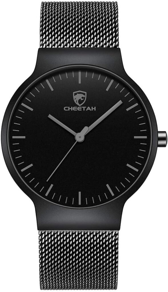 CHEETAH Fashion Minimalist Mens Watches Unisex Ultra Thin Waterproof Analog Quartz with Stainless Steel Mesh Band