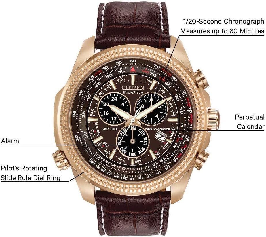 Citizen Mens Eco-Drive Weekender Brycen Chronograph Watch in Gold-tone Stainless Steel, Brown Leather strap (Model: BL5403-03X)