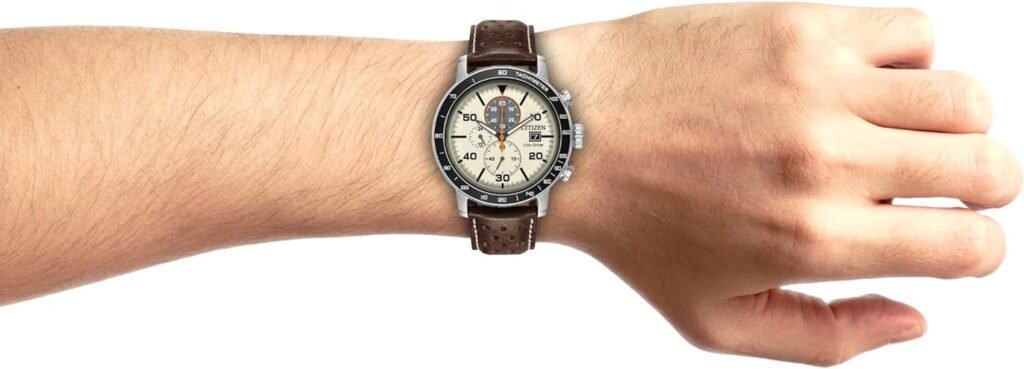 Citizen Mens Eco-Drive Weekender Brycen Chronograph Watch in Stainless Steel, Brown Leather strap, Ivory Dial (Model: CA0649-06X) Citizen Mens Eco-Drive Weekender Brycen Chronograph Watch in Stainless Steel, Brown Leather strap, Ivory Dial (Model: CA0649-06X)