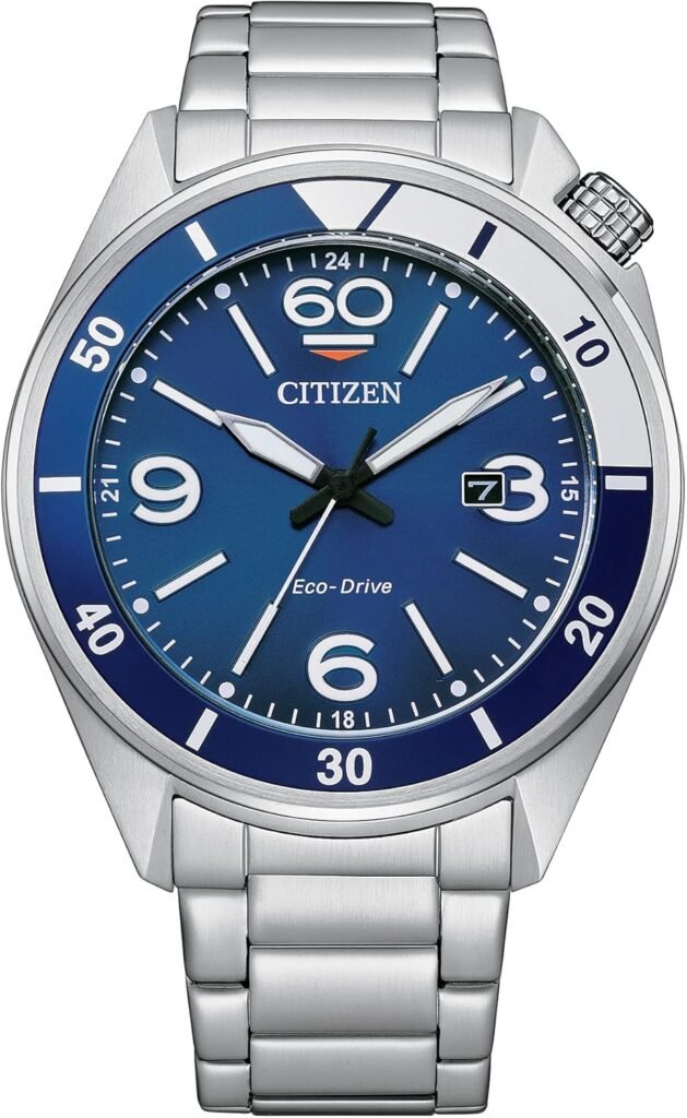 Citizen Mens Eco-Drive Weekender Sport Mens Watch in Stainless Steel, Blue Dial (Model: AW1711-52L)