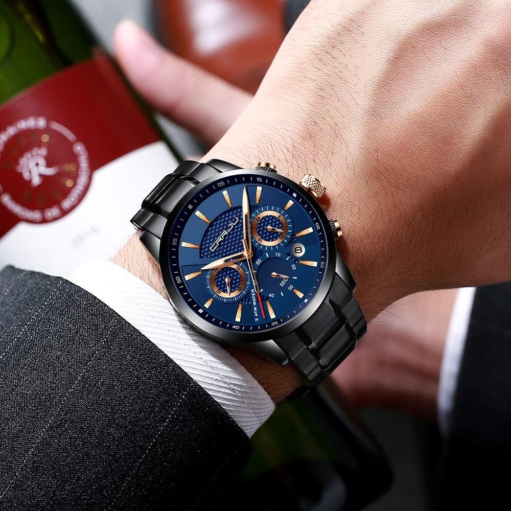 CRRJU Mens Business Casual Chronograph Quartz Waterproof Wristwatch Black Leather Strap CRRJU Mens Business Casual Chronograph Quartz Waterproof Wristwatch Black Leather Strap