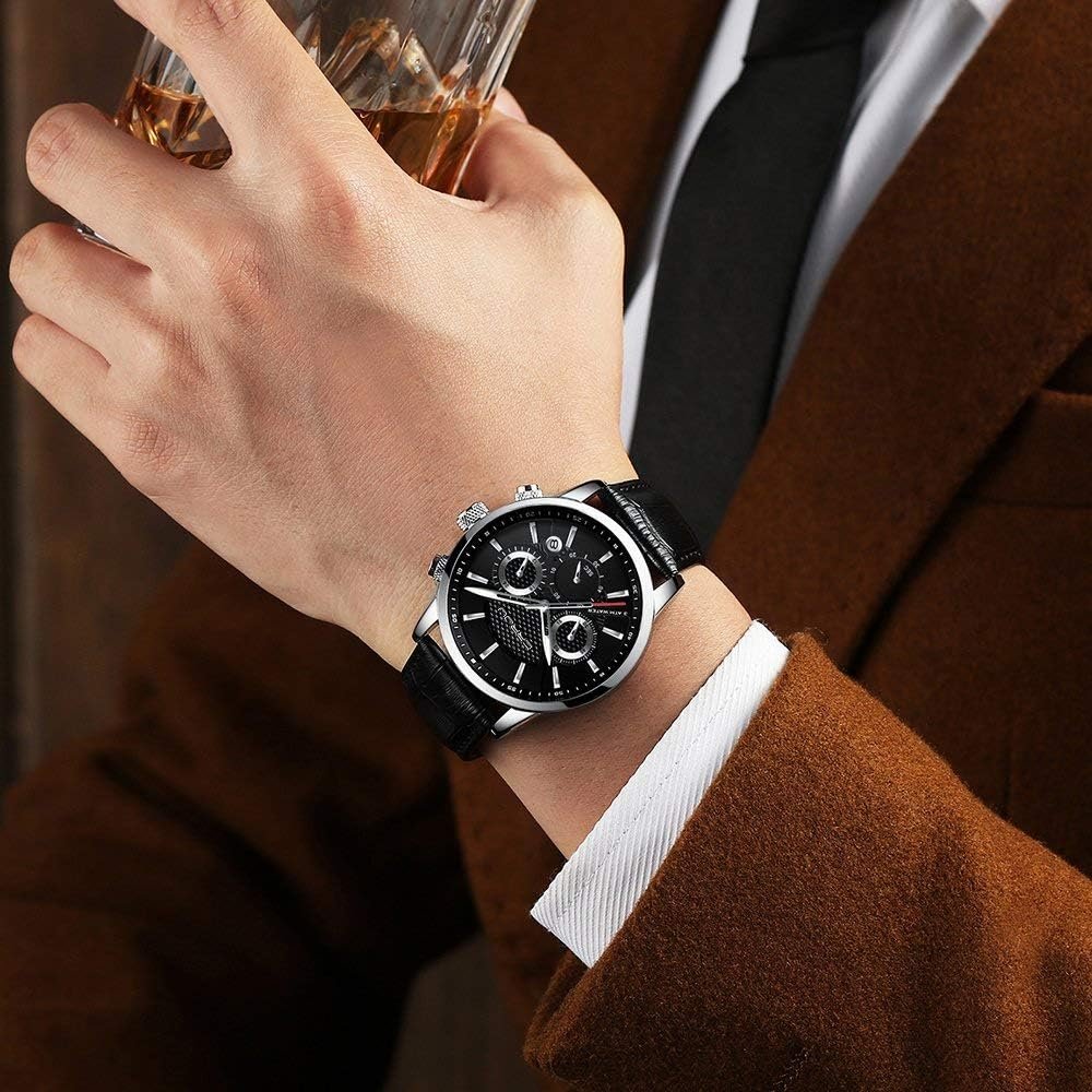 CRRJU Mens Business Casual Chronograph Quartz Waterproof Wristwatch Black Leather Strap CRRJU Mens Business Casual Chronograph Quartz Waterproof Wristwatch Black Leather Strap