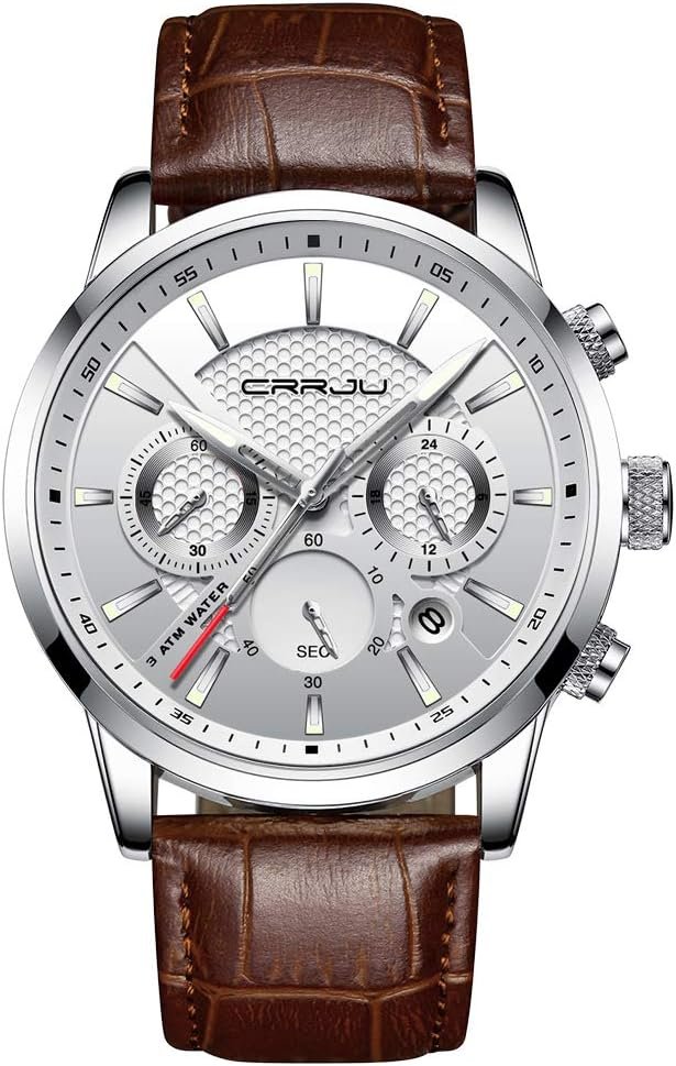 CRRJU Mens Business Casual Chronograph Quartz Waterproof Wristwatch Black Leather Strap CRRJU Mens Business Casual Chronograph Quartz Waterproof Wristwatch Black Leather Strap