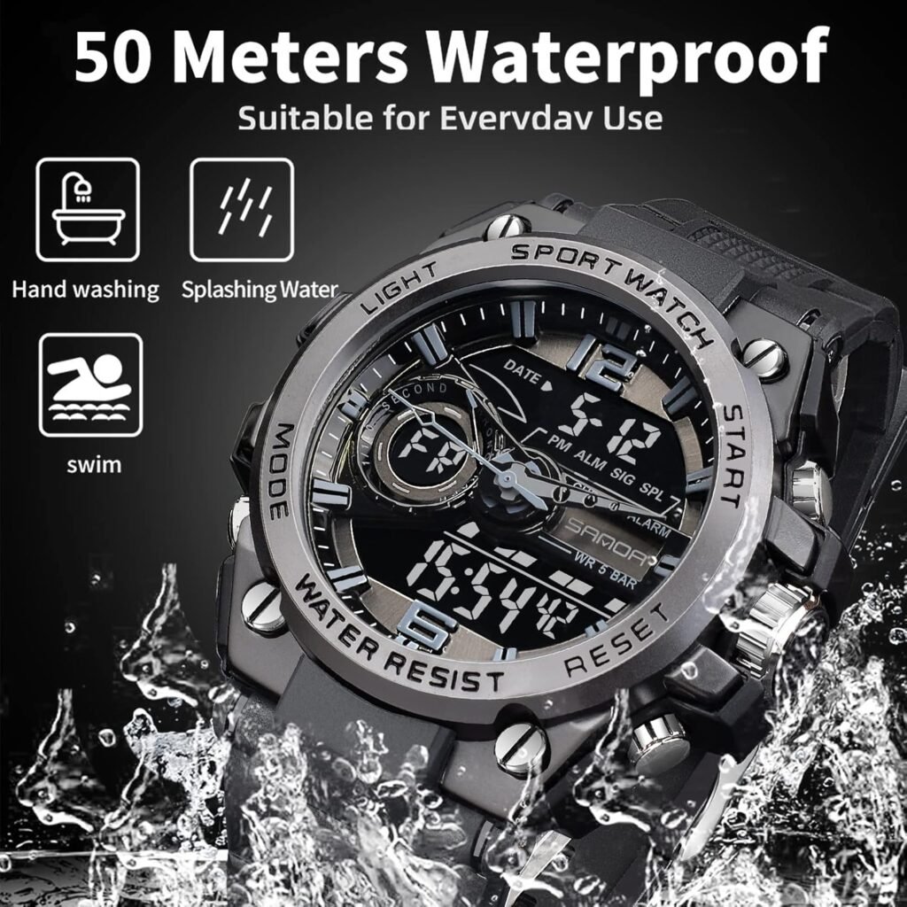 FORSINING Watch for Men, Waterproof Military Digital Analog Watches, Sports Outdoor Wrist Watch Date Multi Function Tactics LED Alarm Stopwatch
