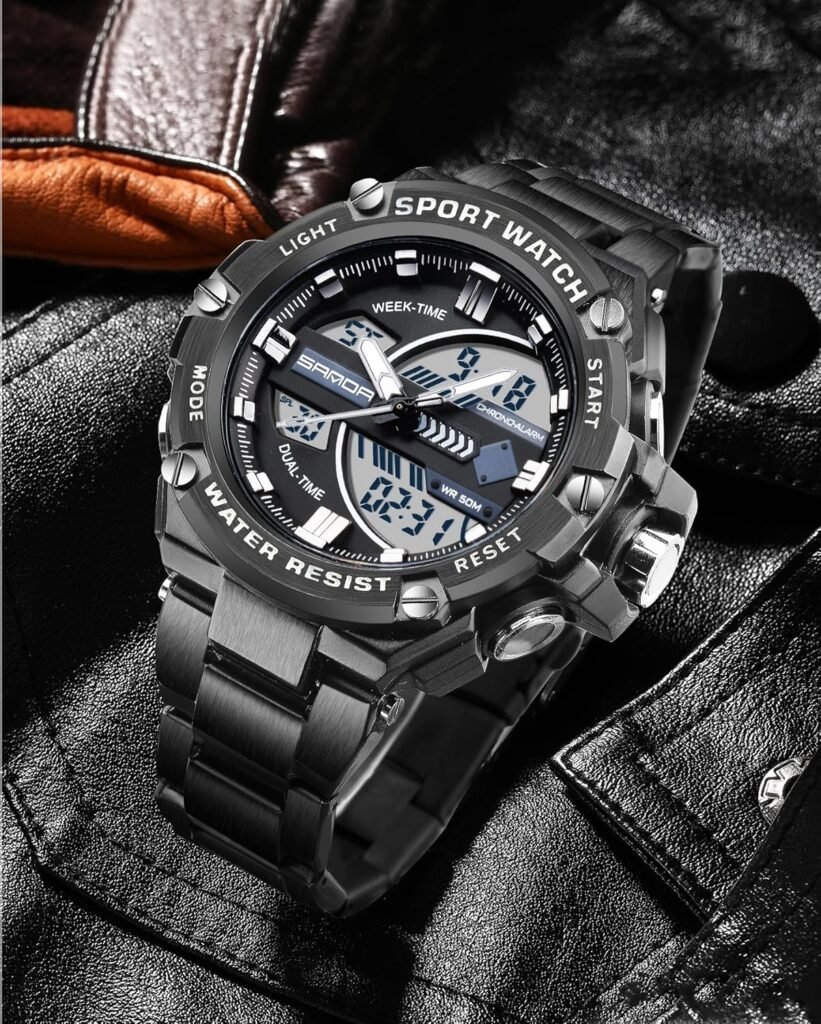 FORSINING Watch for Men, Waterproof Military Digital Analog Watches, Sports Outdoor Wrist Watch Date Multi Function Tactics LED Alarm Stopwatch