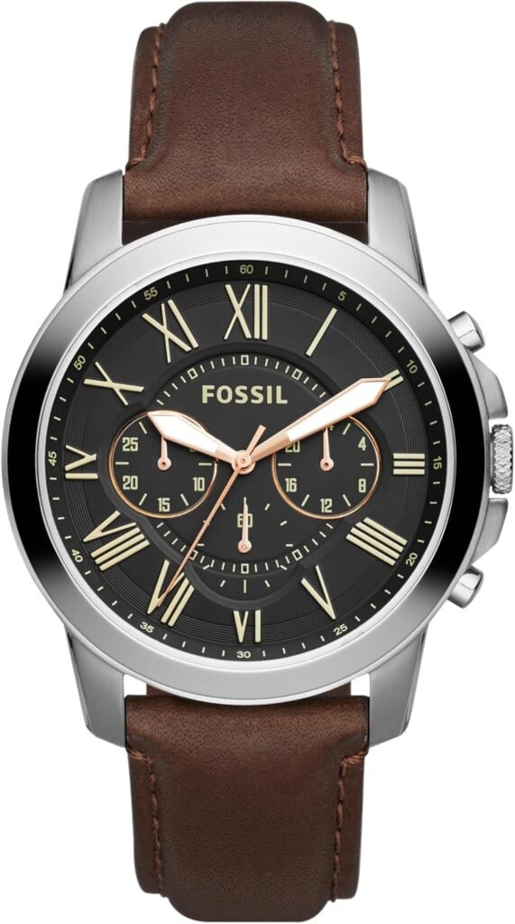Fossil Grant Mens Watch with Chronograph or Automatic Display and Genuine Leather or Stainless Steel Band