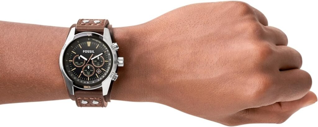 Fossil Mens Coachman Quartz Stainless Steel and Leather Chronograph Watch, Color: Silver, Brown (Model: CH2891)