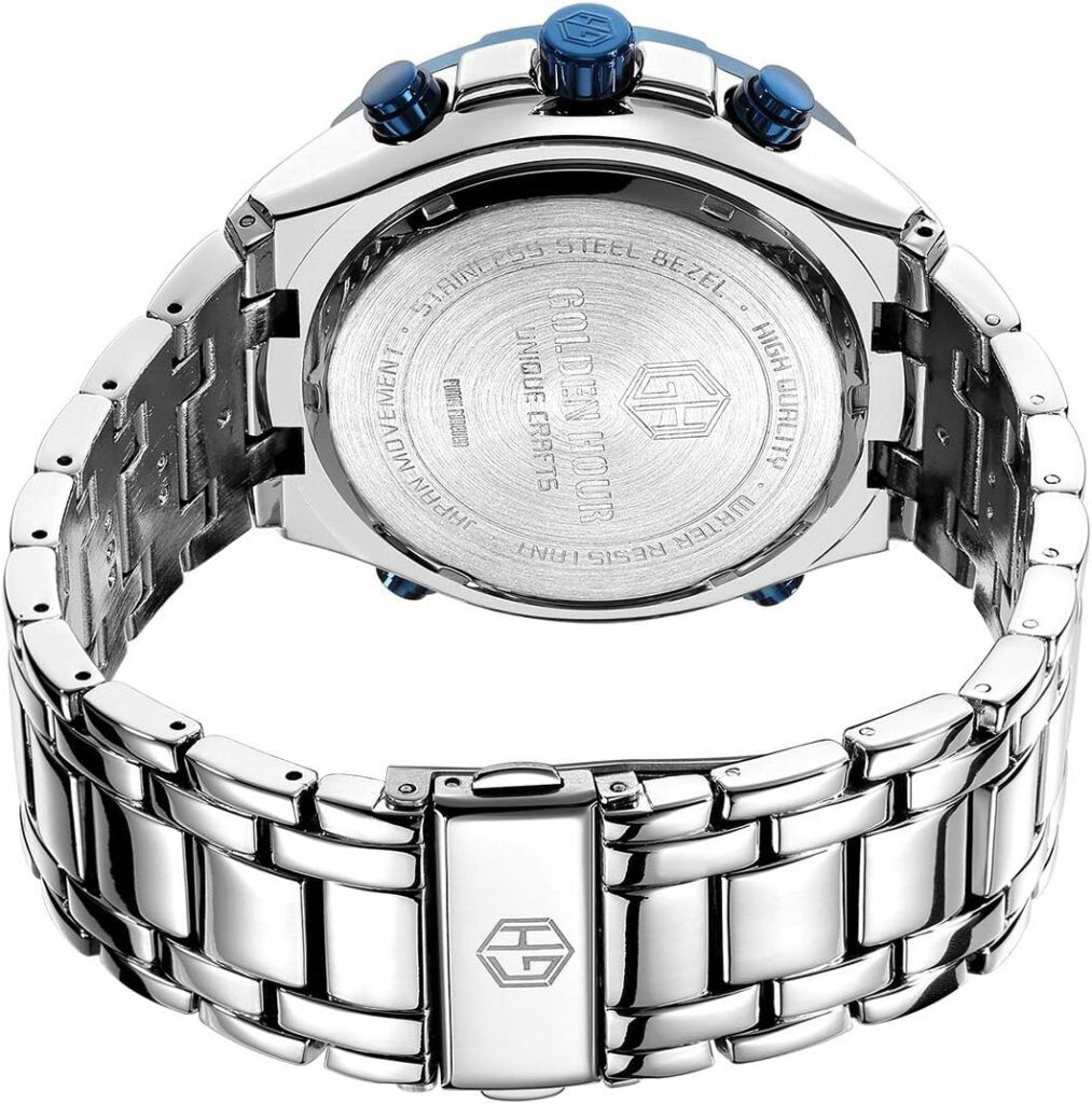 GOLDEN HOUR Luxury Stainless Steel Analog Digital Watches for Men Male Outdoor Sport Waterproof Big Heavy Wristwatch