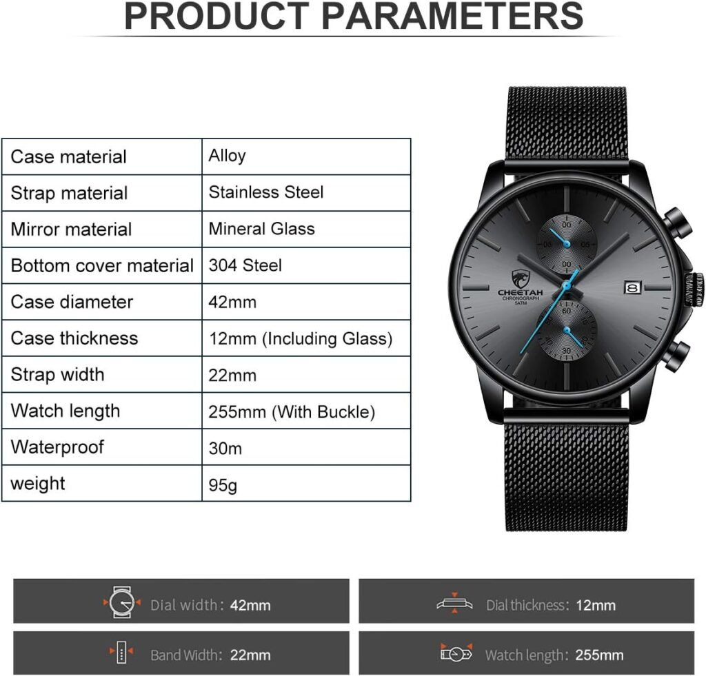 GOLDEN HOUR Mens Watch Fashion Sleek Minimalist Quartz Analog Mesh Stainless Steel Waterproof Chronograph Watches for Men with Auto Date