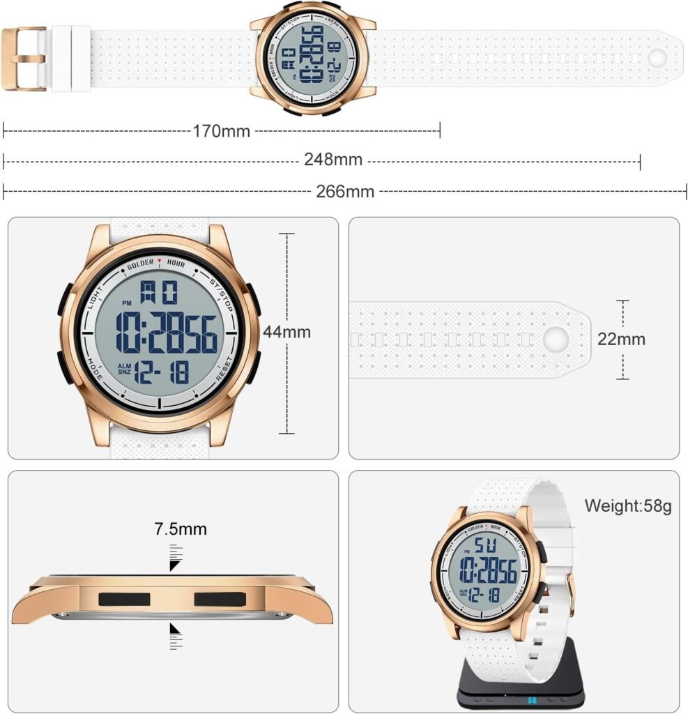 GOLDEN HOUR Ultra-Thin Minimalist Sports Waterproof Digital Watches Men with Wide-Angle Display Rubber Strap Wrist Watch for Men Women