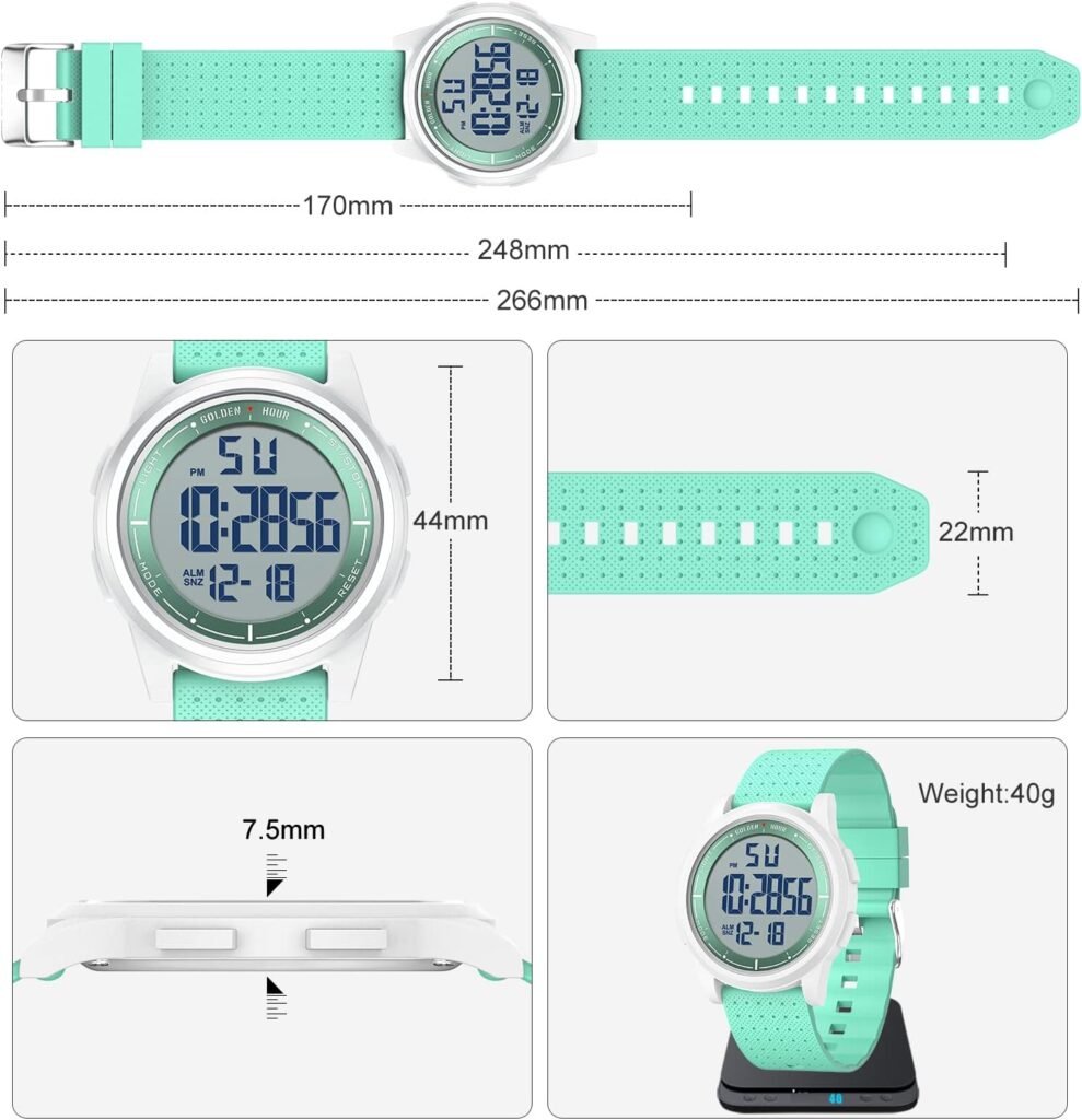 GOLDEN HOUR Ultra-Thin Minimalist Sports Waterproof Digital Watches Men with Wide-Angle Display Rubber Strap Wrist Watch for Men Women