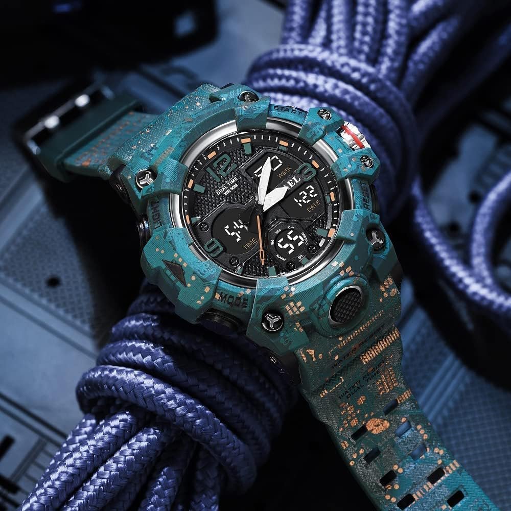 Gosasa Mens Large Face Outdoor Sports Watches Military S-Shock Watch Waterproof, Backlight, Alarm, Stopwatch Features - Rugged Wristwatch for Training, Hiking, and Adventure