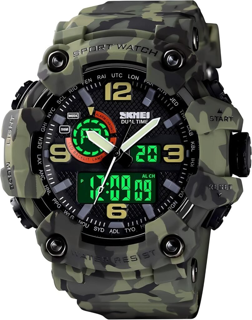 Gosasa Mens Large Face Outdoor Sports Watches Military S-Shock Watch Waterproof, Backlight, Alarm, Stopwatch Features - Rugged Wristwatch for Training, Hiking, and Adventure