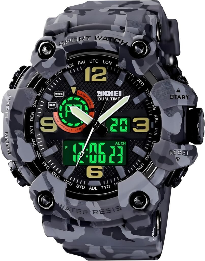 Gosasa Mens Large Face Outdoor Sports Watches Military S-Shock Watch Waterproof, Backlight, Alarm, Stopwatch Features - Rugged Wristwatch for Training, Hiking, and Adventure