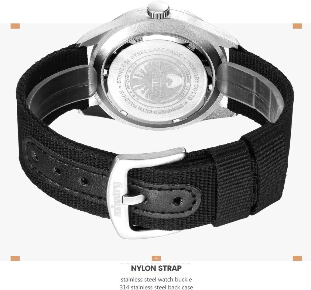 Infantry 5ATM Waterproof Mens Military Tactical Field Watch, Date  Day 12/24Hr Display Watches for Men, Casual Quartz Wristwatch with Nylon Strap