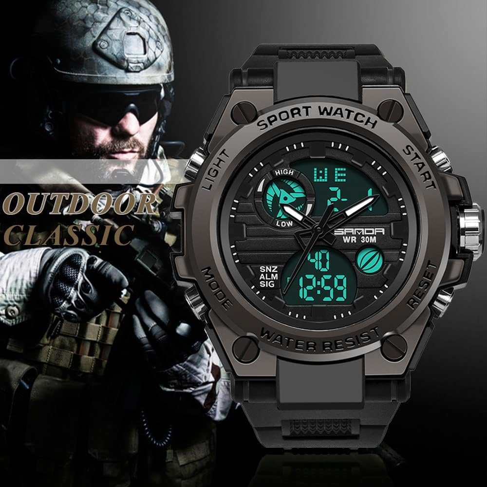 KXAITO Mens Watches Sports Outdoor Waterproof Military Watch Date Multi Function Tactics LED Alarm Stopwatch