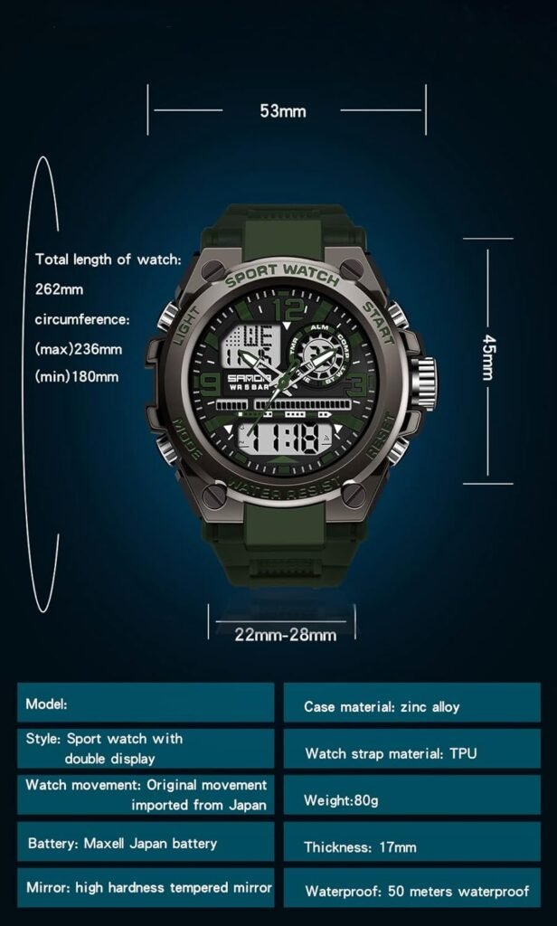 KXAITO Mens Watches Sports Outdoor Waterproof Military Watch Date Multi Function Tactics LED Alarm Stopwatch