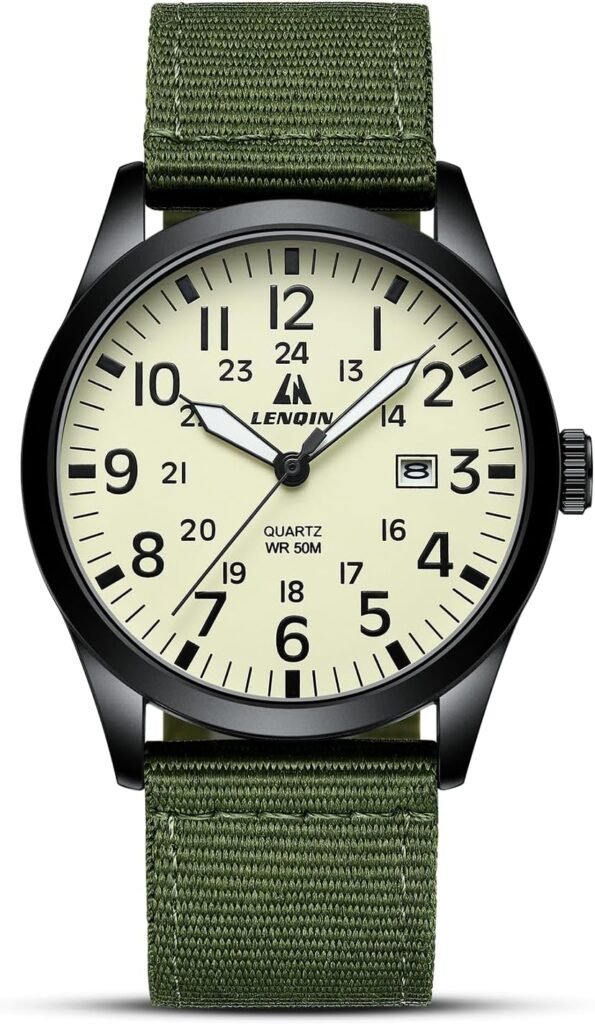 LN LENQIN Mens Watches Unisex Military Watches Sport Nylon Strap Stylish Luminous Fashion Watches Analog Quartz Watches for Men Waterproof Army Tactical Casual Wristwatch