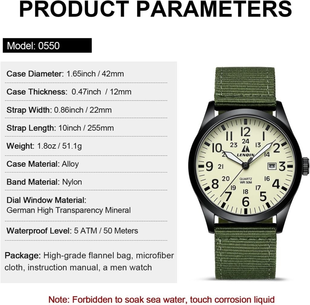 LN LENQIN Mens Watches Unisex Military Watches Sport Nylon Strap Stylish Luminous Fashion Watches Analog Quartz Watches for Men Waterproof Army Tactical Casual Wristwatch