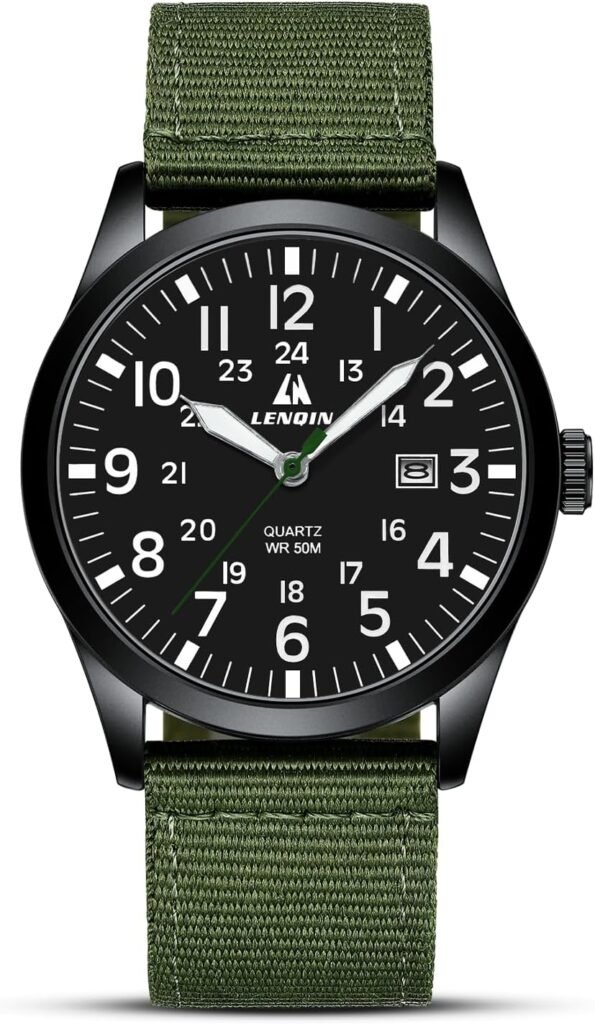 LN LENQIN Mens Watches Unisex Military Watches Sport Nylon Strap Stylish Luminous Fashion Watches Analog Quartz Watches for Men Waterproof Army Tactical Casual Wristwatch