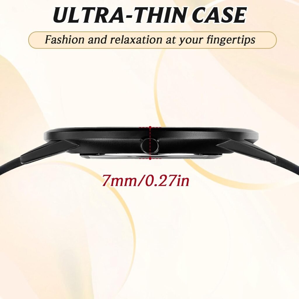 Mens Watches Ultra-Thin Minimalist Waterproof-Fashion Wrist Watch for Men Unisex Dress with Leather Band