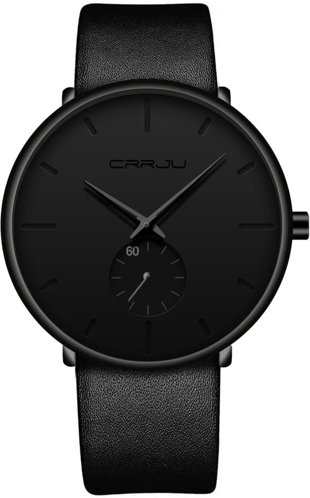 Mens Watches Ultra-Thin Minimalist Waterproof-Fashion Wrist Watch for Men Unisex Dress with Leather Band