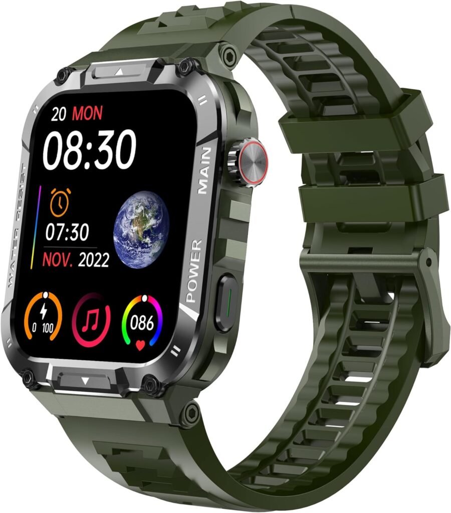 Military Smart Watch for Men 1.96 Inches Outdoor Sports Smartwatch with Answer/Make Call,Fitness Watch,Blood Oxygen,Heart Rate and Sleep Monitor Compatible with iPhone and Android Phones