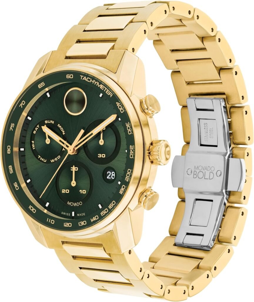 Movado Bold Verso Mens Watch - Swiss Quartz 3H Movement, Stainless Steel Link Bracelet - 3 ATM Water Resistance - Luxury Fashion Timepiece for Him - 42mm