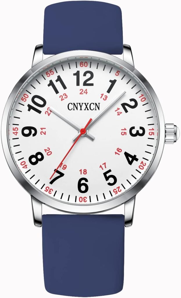 Nurse Watch for Medical Students,Doctors,Women Men with Second Hand and 24 Hour Easy to Read Dial Silicone Band Water Resistant