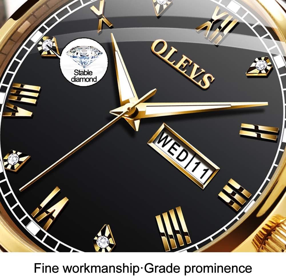 OLEVS Amazon Watches,Brown Leather Watch for Men,Men Day Date Watch,Mens Luminous Watch,Dress Watch for Men,Rose Gold Watch for Men,Mens Fashion Quartz Watch,Waterproof Brown Man Watches
