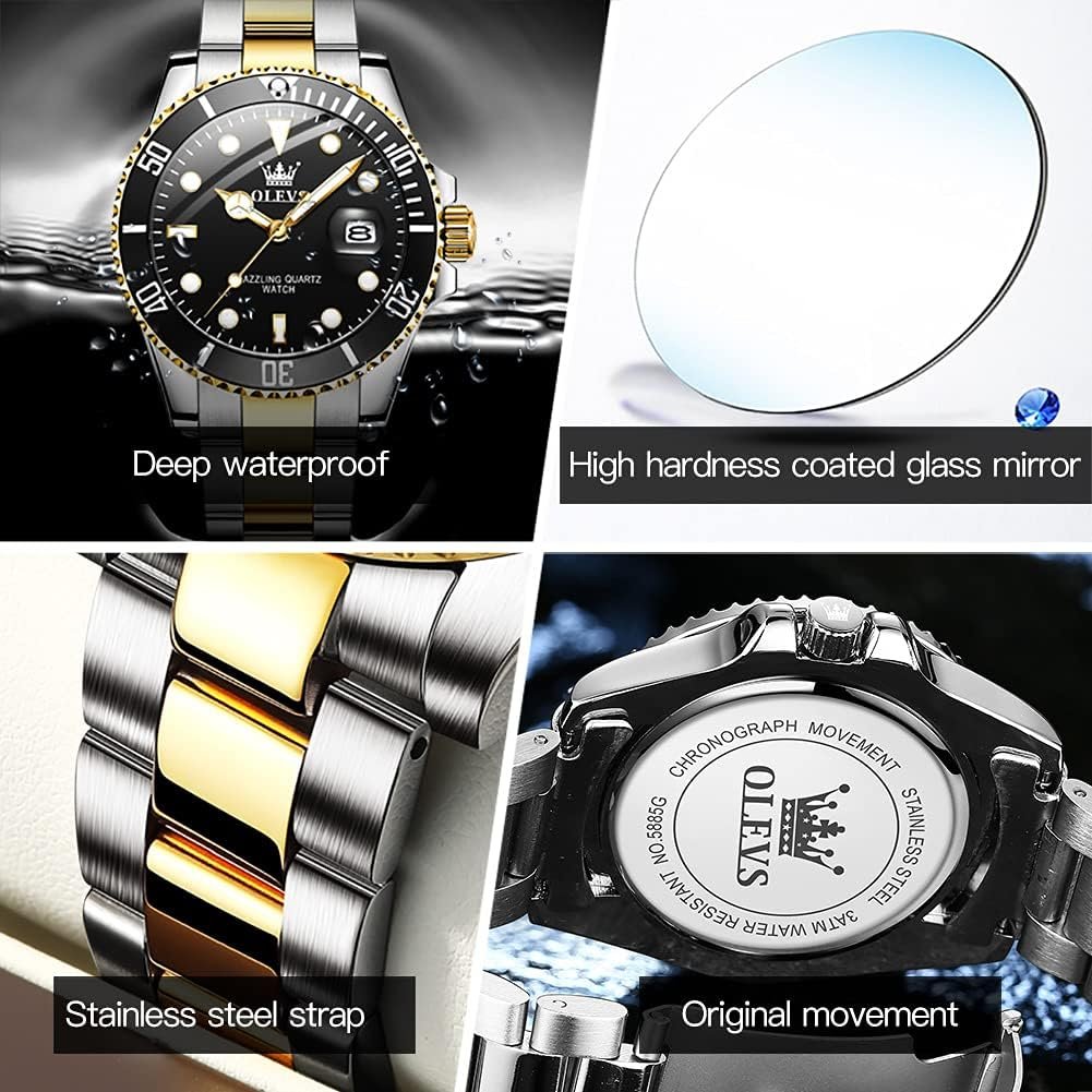OLEVS Classic Big Face Wrist Watches,Men Business Watches Dress Watch with Day Luminous Men Stainless Steel Wristwatch