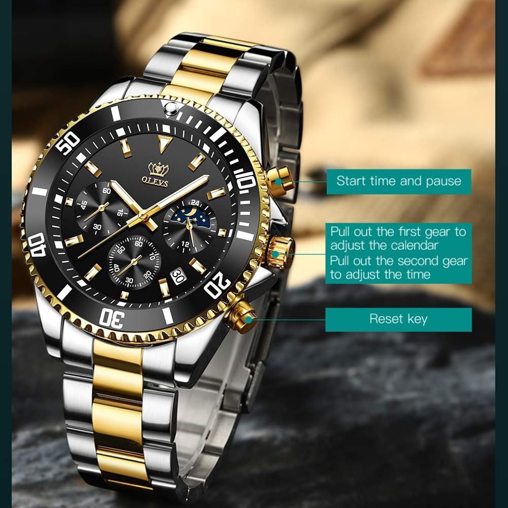 OLEVS Mens Watches Big Face Stainless Steel Waterproof Date Analog Quartz Watches Fashion BusinessWrist Watches for Men…