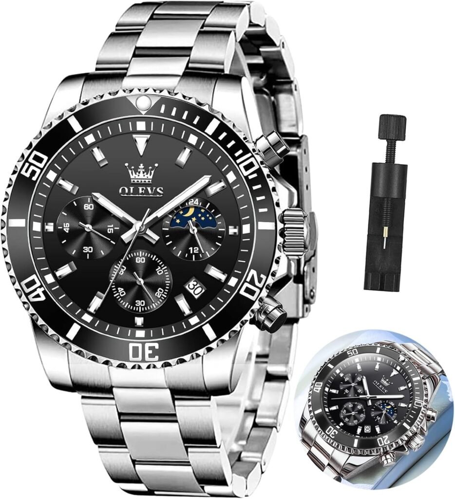 OLEVS Mens Watches Big Face Stainless Steel Waterproof Date Analog Quartz Watches Fashion BusinessWrist Watches for Men…