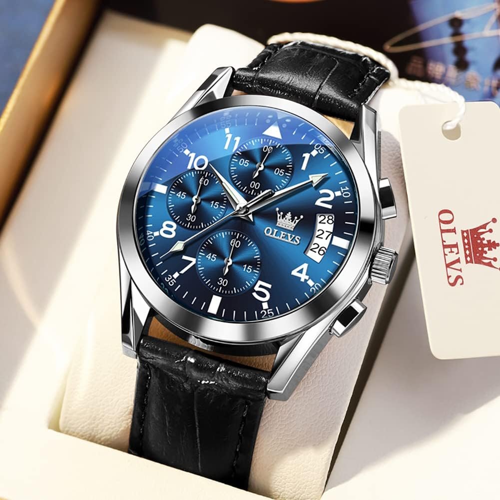 OLEVS Mens Watches Brown Leather with Date,Casual Watches for Men,Large Face Watches Men,Chronograph Mens Watch,Sport Waterproof Business Dress Analog Quartz Mens Wrist Watches Reloj De Hombre