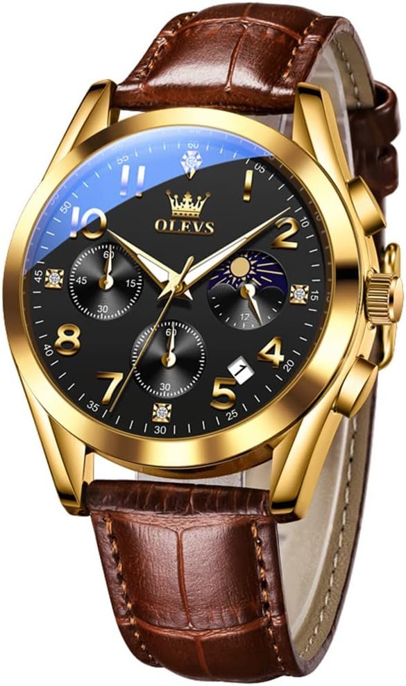 OLEVS Mens Watches Brown Leather with Date,Casual Watches for Men,Large Face Watches Men,Chronograph Mens Watch,Sport Waterproof Business Dress Analog Quartz Mens Wrist Watches Reloj De Hombre