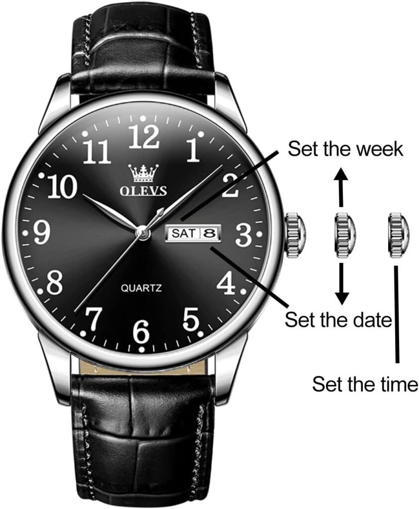 OLEVS Mens Watches, Casual Leather Watches for Men Easy to Read Quartz Number Watch with Date Waterproof Blue/Black/Silver Face Mens Wrist Watches…