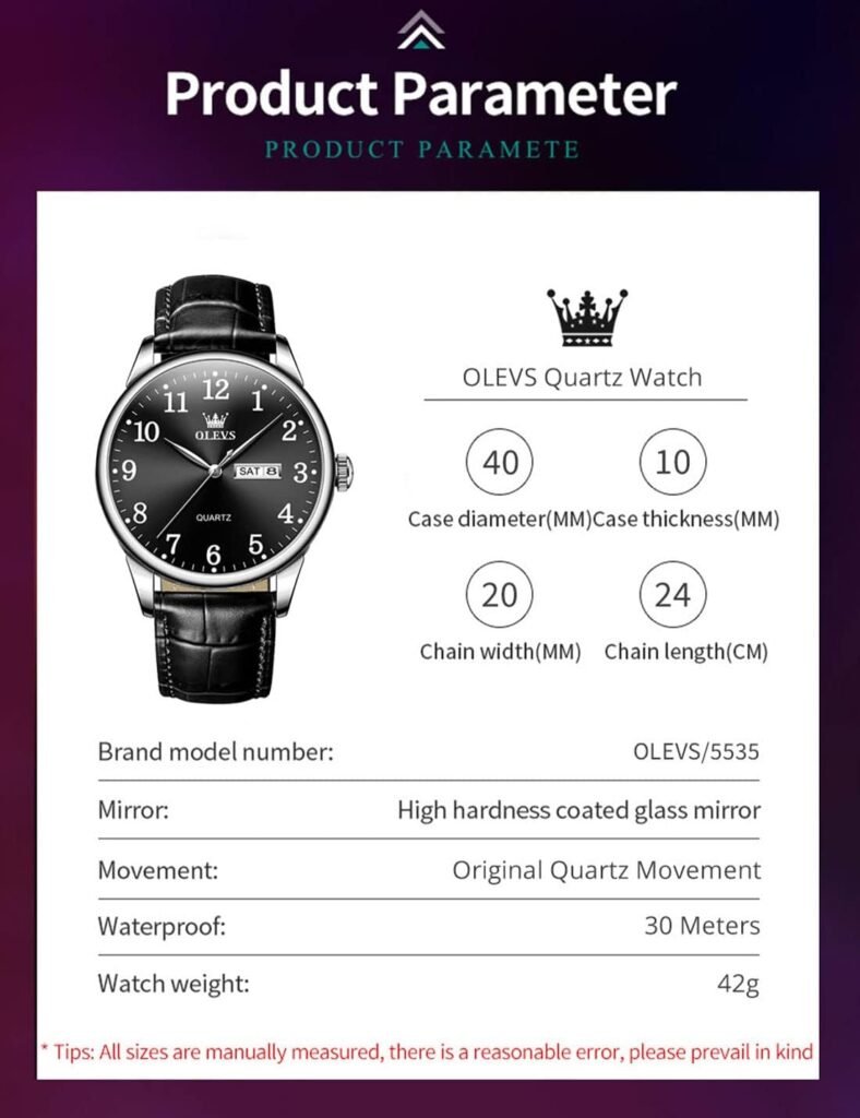 OLEVS Mens Watches, Casual Leather Watches for Men Easy to Read Quartz Number Watch with Date Waterproof Blue/Black/Silver Face Mens Wrist Watches…