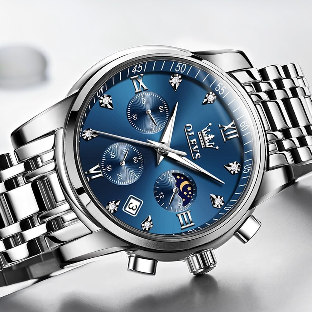 OLEVS Mens Watches Chronograph Business Dress Quartz Stainless Steel Waterproof Luminous Date Wrist Watch